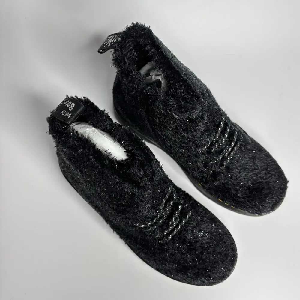 Dr. Martens Junior 1460 Pascal Tinsel Fur Lace Up Boots in Black